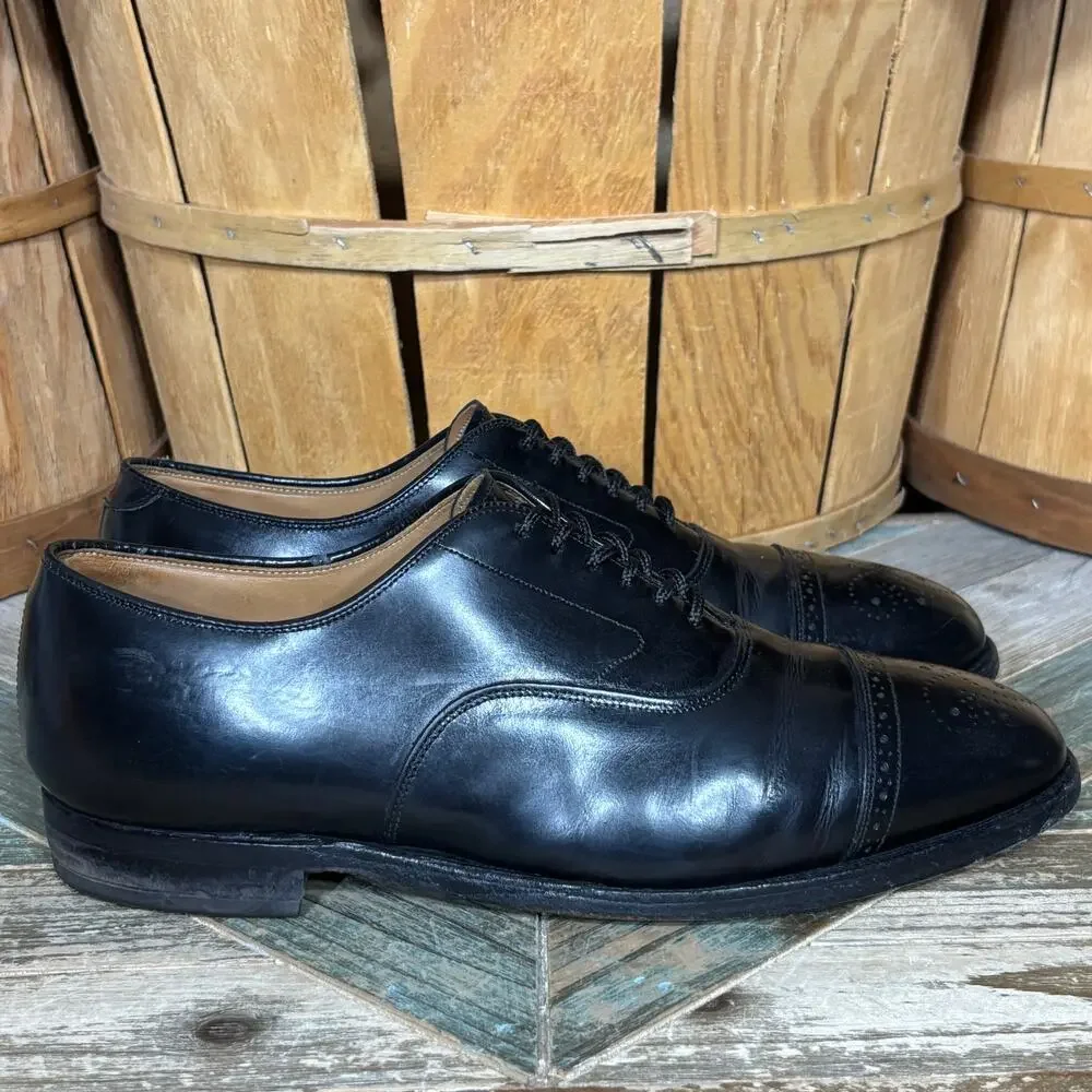 Johnston & Murphy Limited Black Leather Brogue Cap-Toe Dress Shoes Men 8.5 EEE